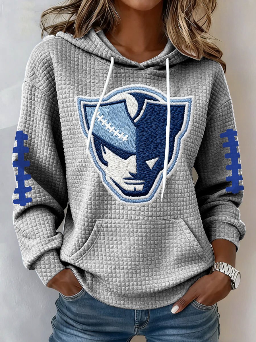 Women's Football Print Plaid Fabric Hooded Sweatshirt