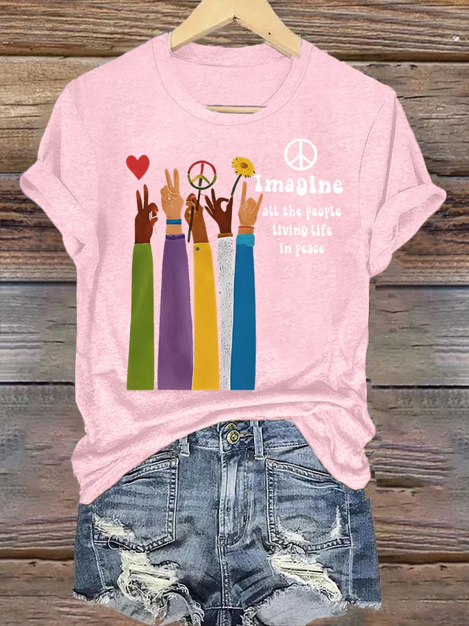 Women's Raised Hand Print Imagine Lyrics T-Shirt
