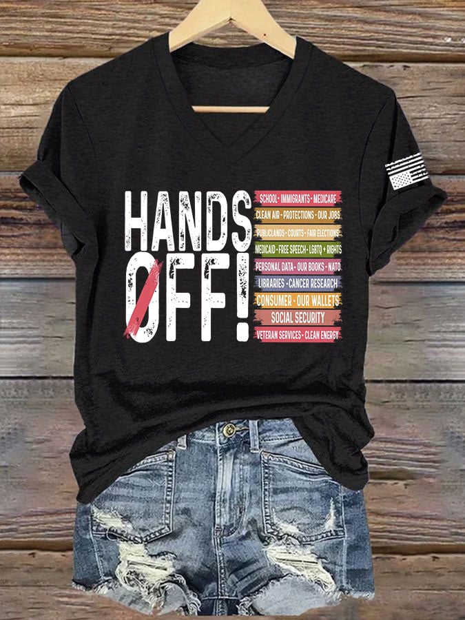 Women's Retro Hands Off Protest Print T-Shirt