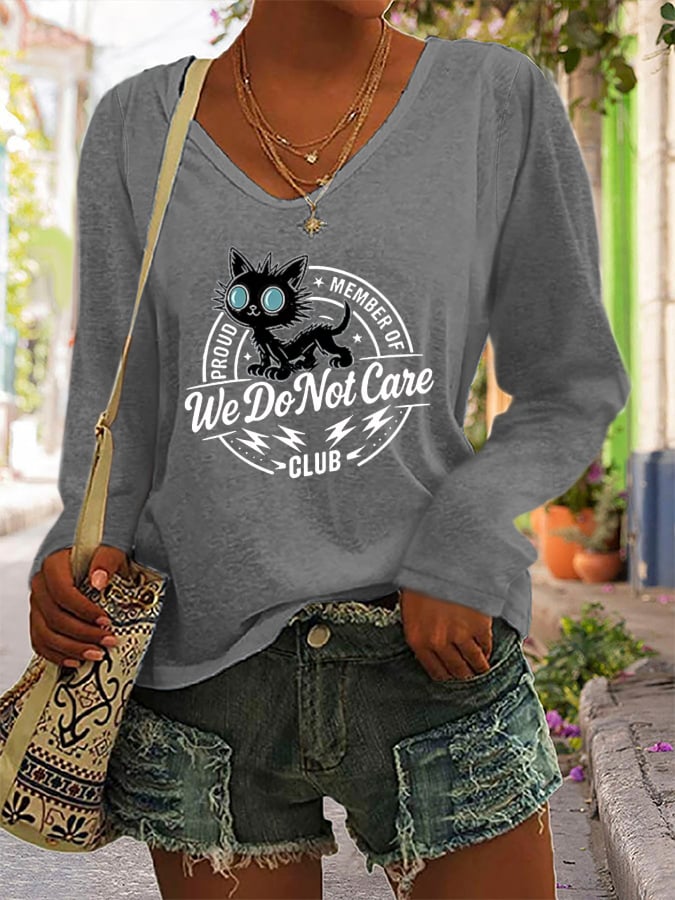 Women's Retro Funny Proud Member Of Club We Do Not Care Menopause Perimenopause Print long-sleeved T-Shirt