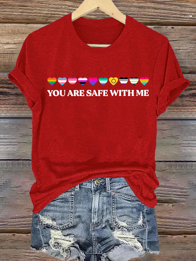 Women's YOU ARE SAFE WITH ME Print T-Shirt