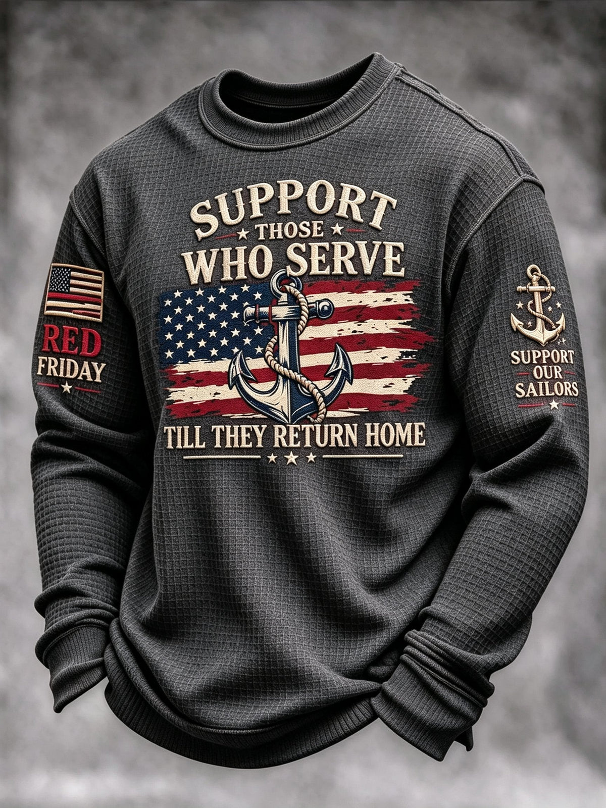 Men's Red Friday Casual Waffle-Knit Top