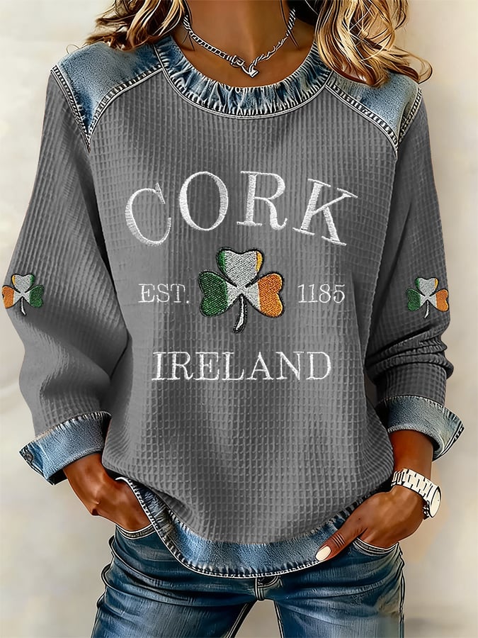 Women's Retro Print Long-Sleeve Sweatshirt