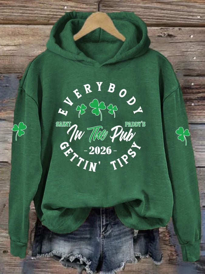 Women's Casual Everybody in the Pub Gettin' Tipsy Print Hoodie