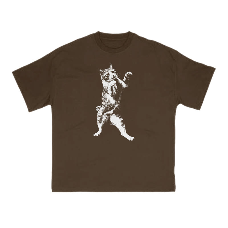 Funny Fighting Cat Print T-shirt