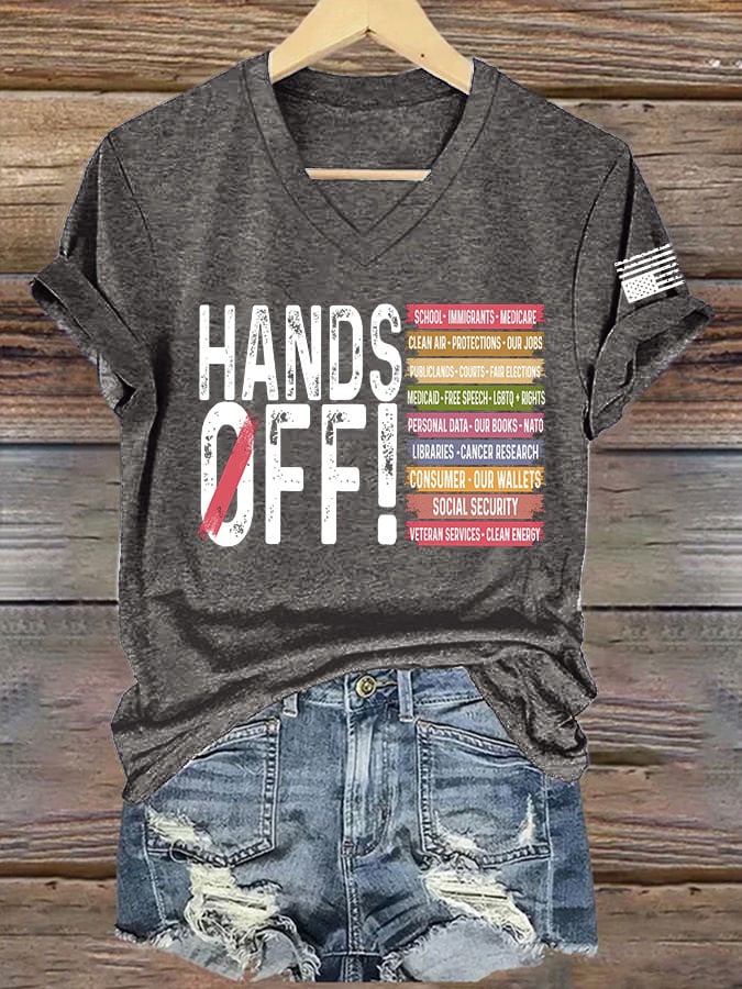 Women's Retro Hands Off Protest Print T-Shirt