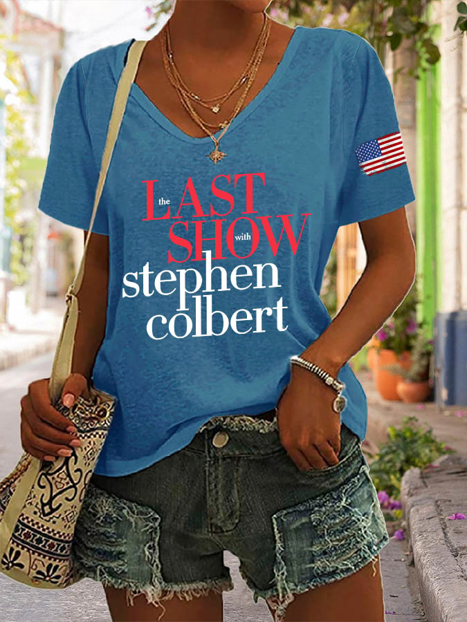 Off V-Neck Retro Last Show Print T-Shirt