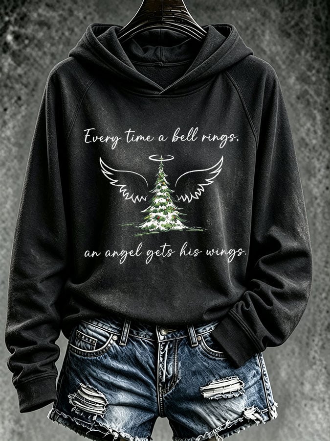 Women's Every Time A Bell Rings An Angel Gets Its Wings Christmas Printed Sweatshirt