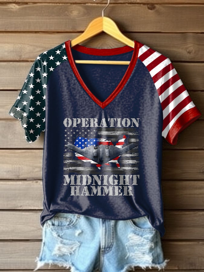 Women's "Operation Midnight Hammer" V-neck Raglan Short Sleeve T-Shirt