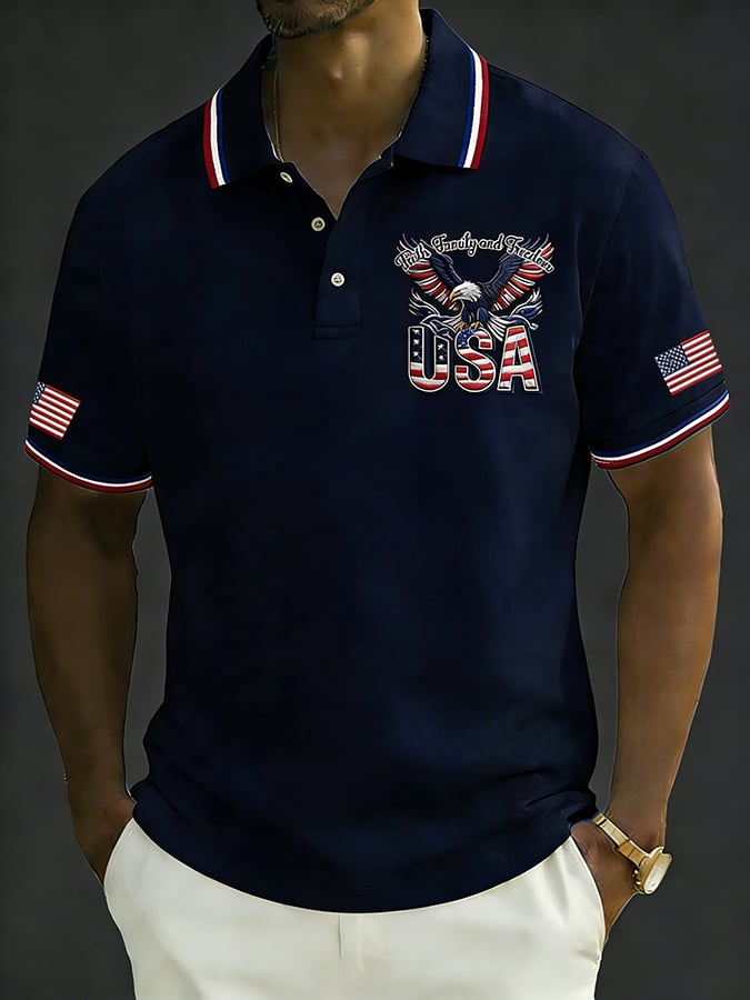 Men's Retro 250th Anniversary of the United States Print Independence Day Cross Print Polo Shirt