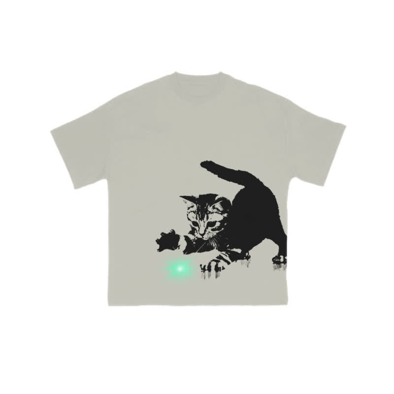 Unisex Playing Cat Art Print T-shirt