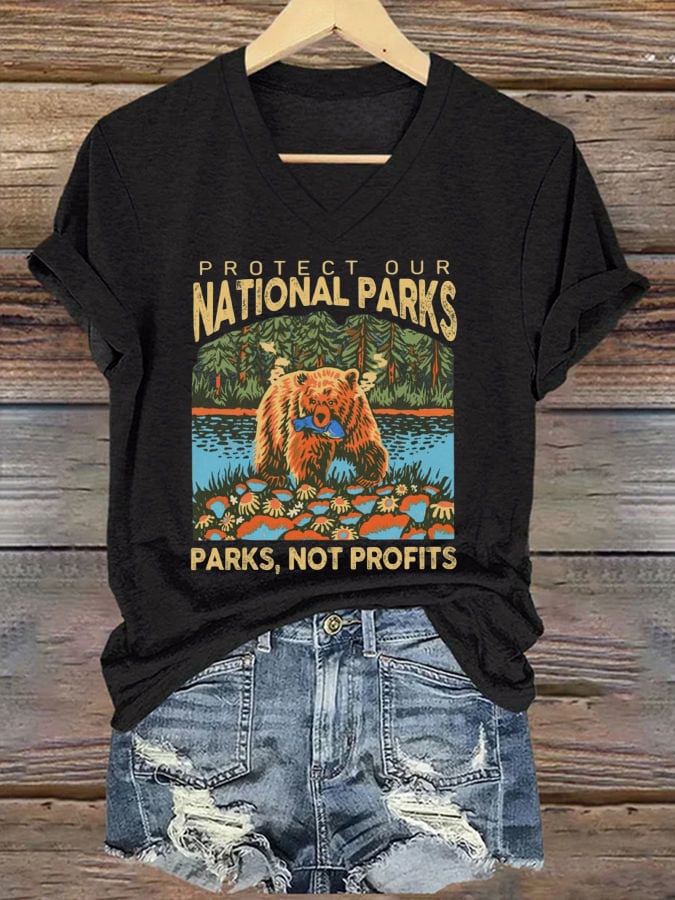 Women's Protect National Parks Print V-Neck T-Shirt
