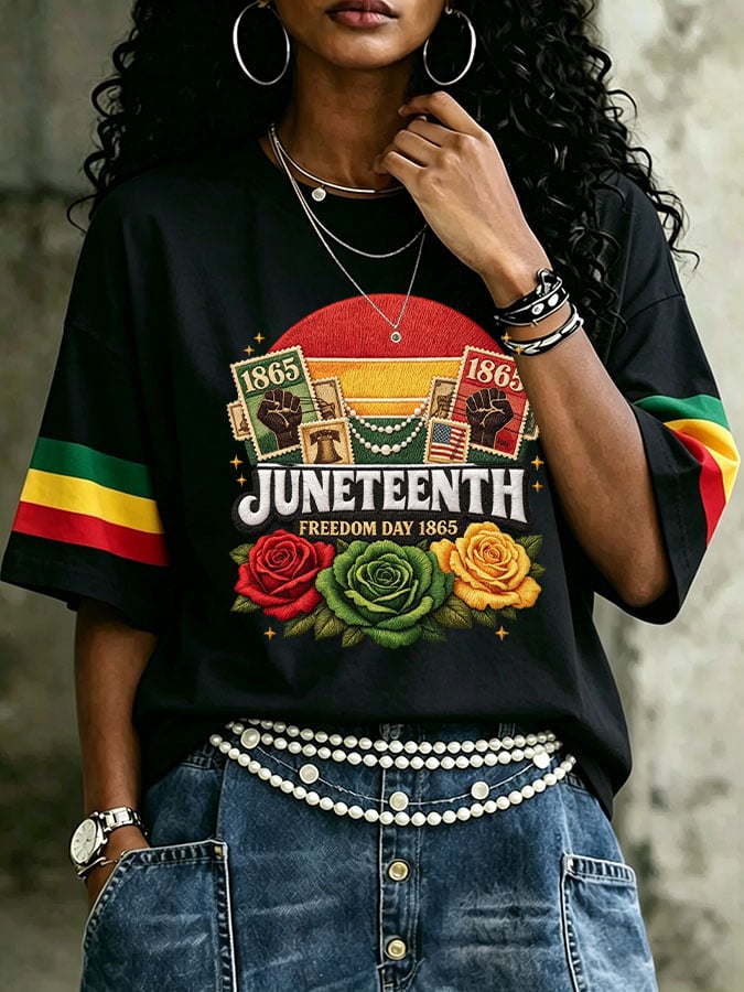 Women's Juneteenth Freedom Day Print Casual T-shirt
