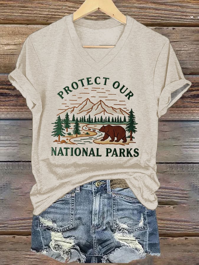 Women's Protect National Parks Print V-Neck T-Shirt