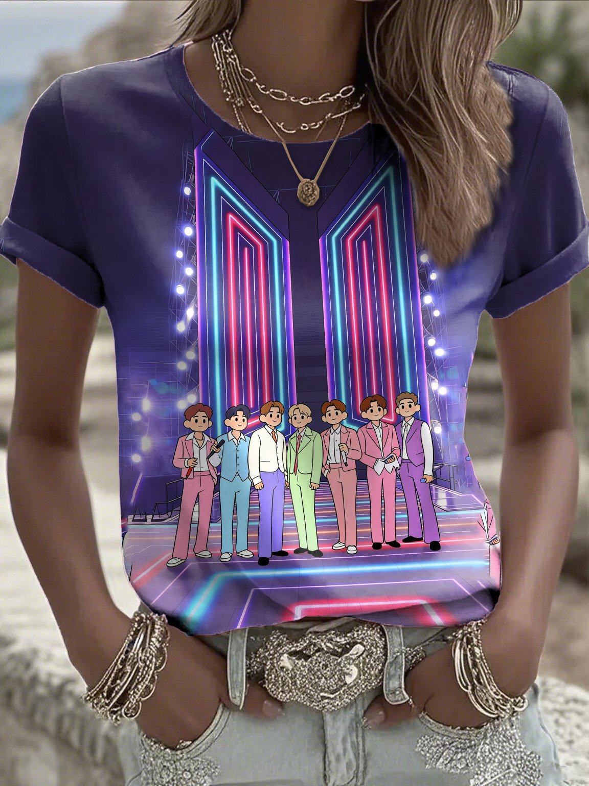 Women's K-pop Print Short-sleeved T-shirt