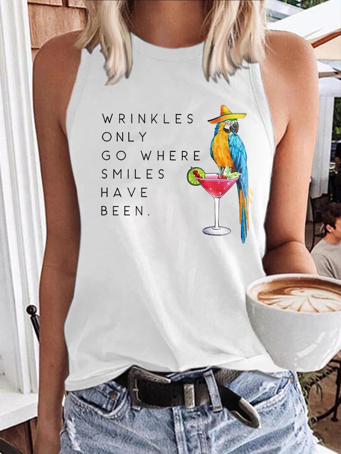 Retro Wrinkles Only Go Where Smiles Have Been Print Tops Tank