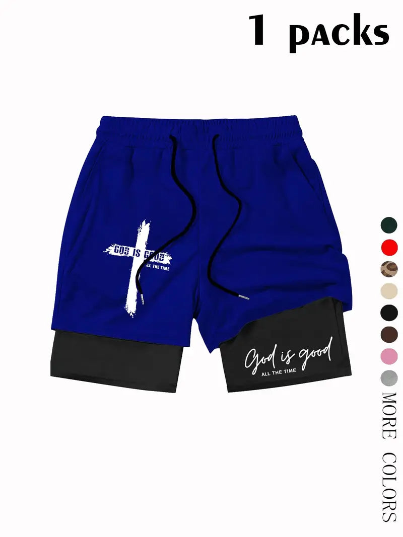 God Is Good Print Drawstring Waist Shorts