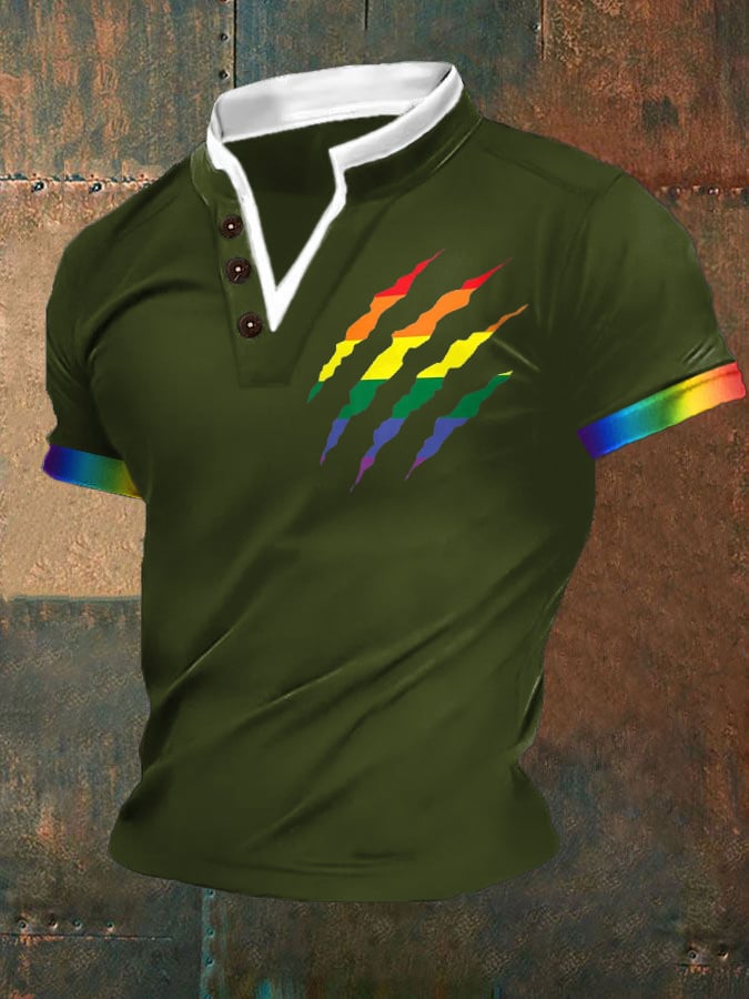 Men's Gay Pride Print V-Neck Top
