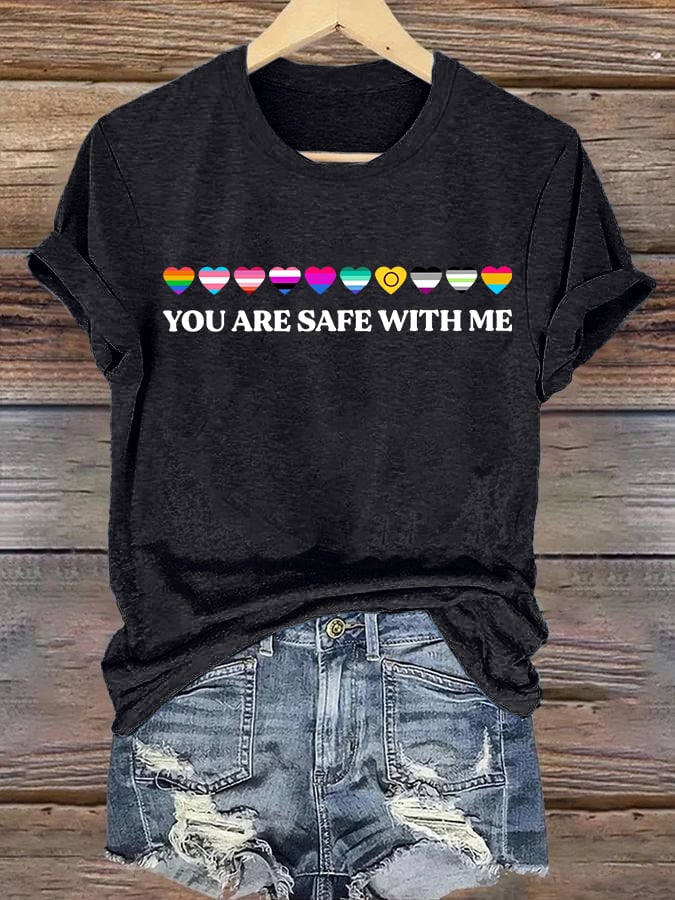 Women's YOU ARE SAFE WITH ME Print T-Shirt