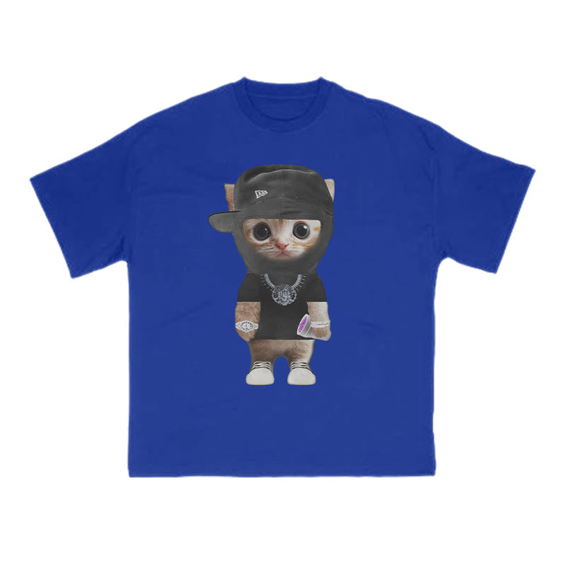 Unisex Street Style Cat Print T-shirt