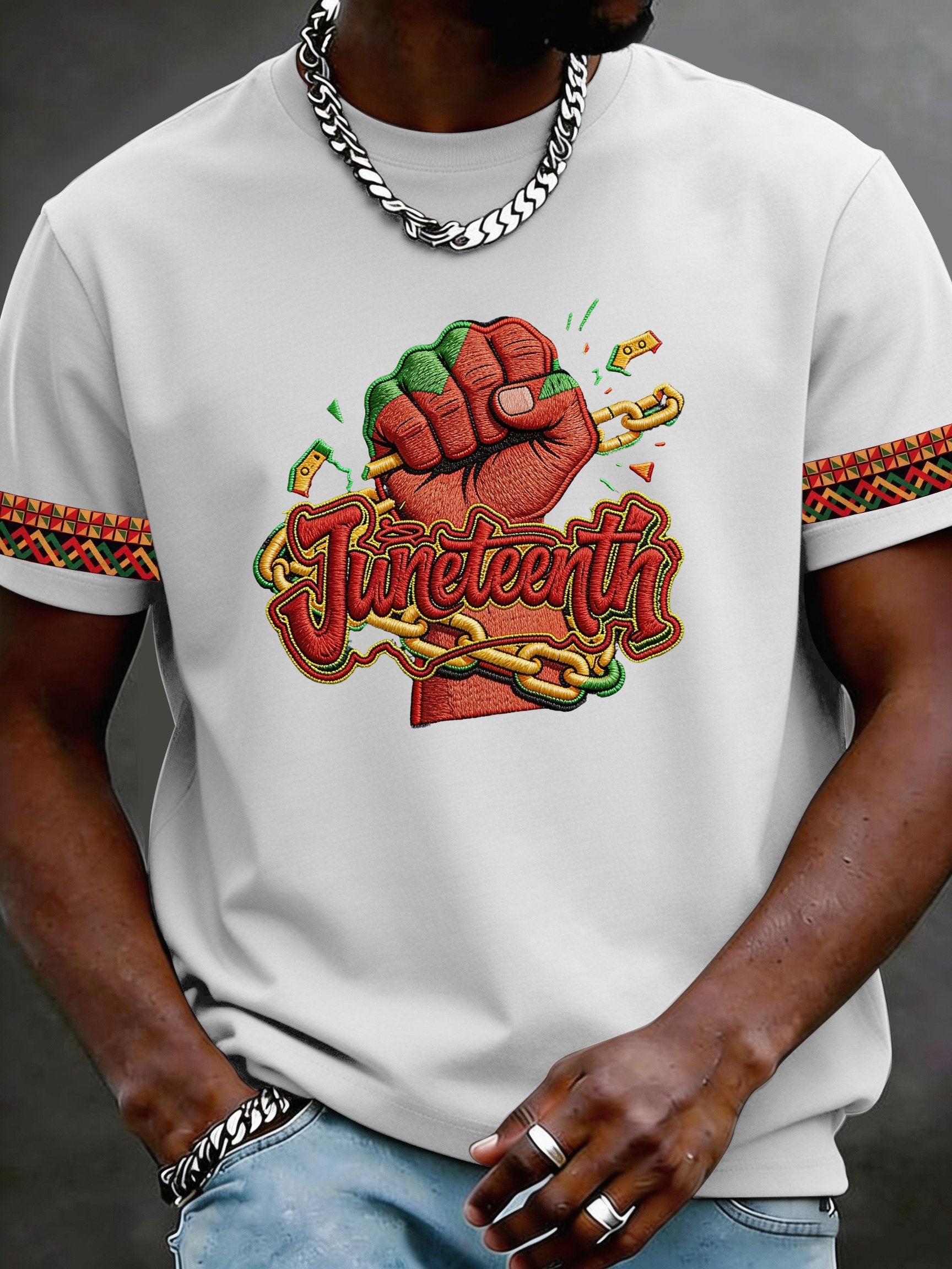 Men's Juneteenth Print Crew Neck Short-Sleeve T-Shirt
