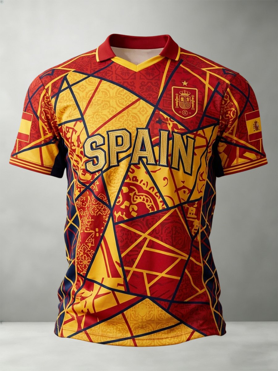 Men's Spain Soccer Team Fan Print Short-Sleeve Sports T-Shirt