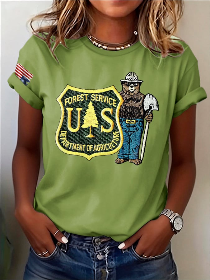 Retro Save The Forest Service Print T-Shirt