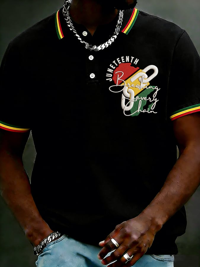 Men's Juneteenth Breaking Every Chain Print Polo Shirt