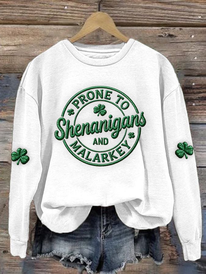 Women's Prone to Shenanigans & Malarkey Printed Long-Sleeve Sweatshirt