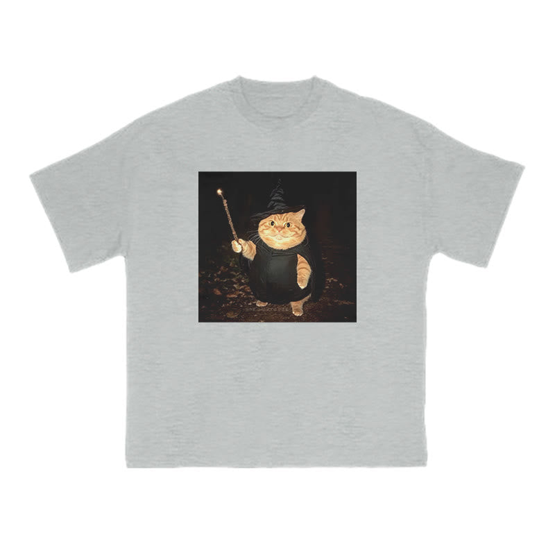 Unisex Spellcasting Wizard Cat Halloween Print T-shirt
