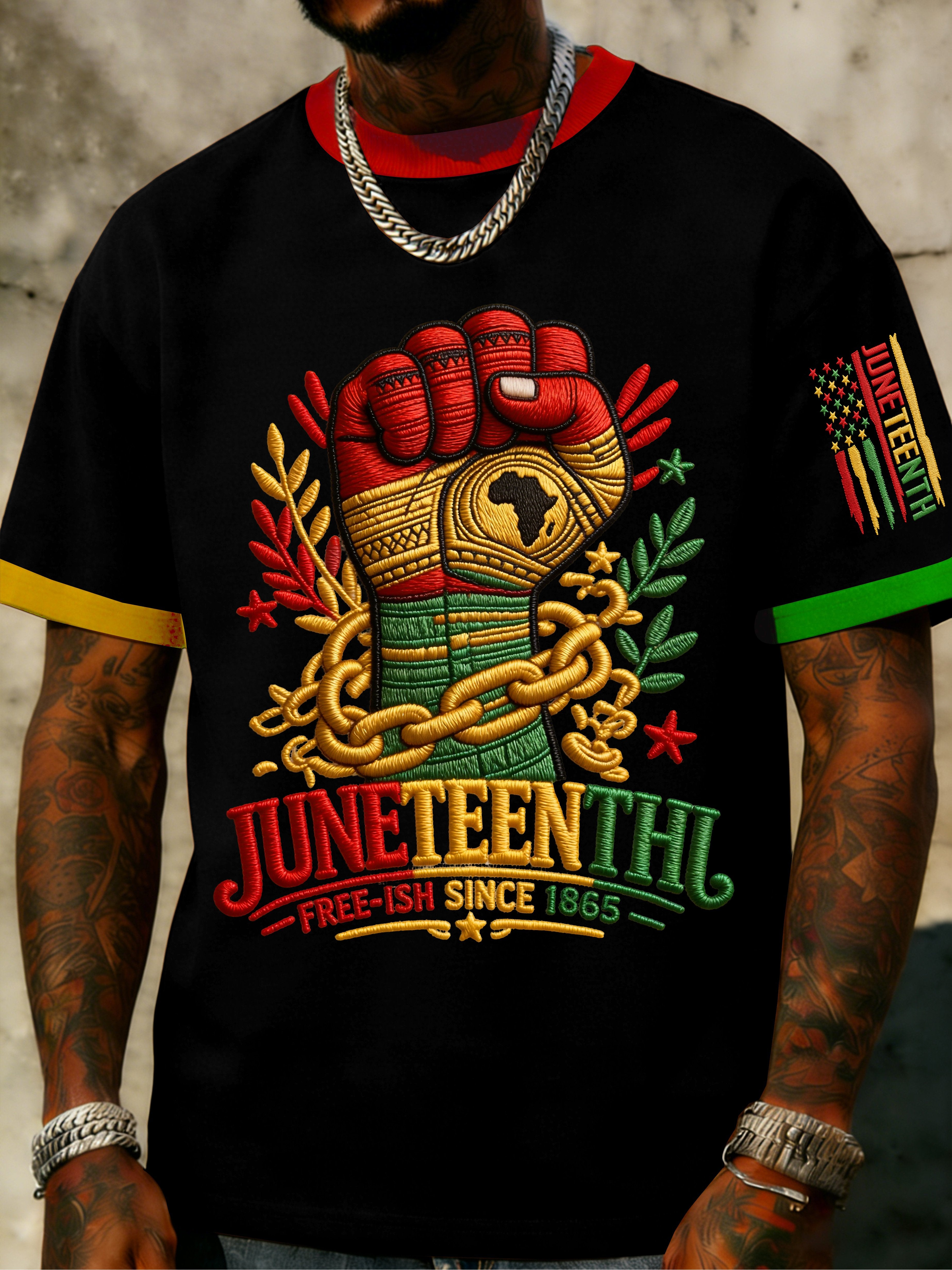 African-American Men's Juneteenth Print Crewneck Top