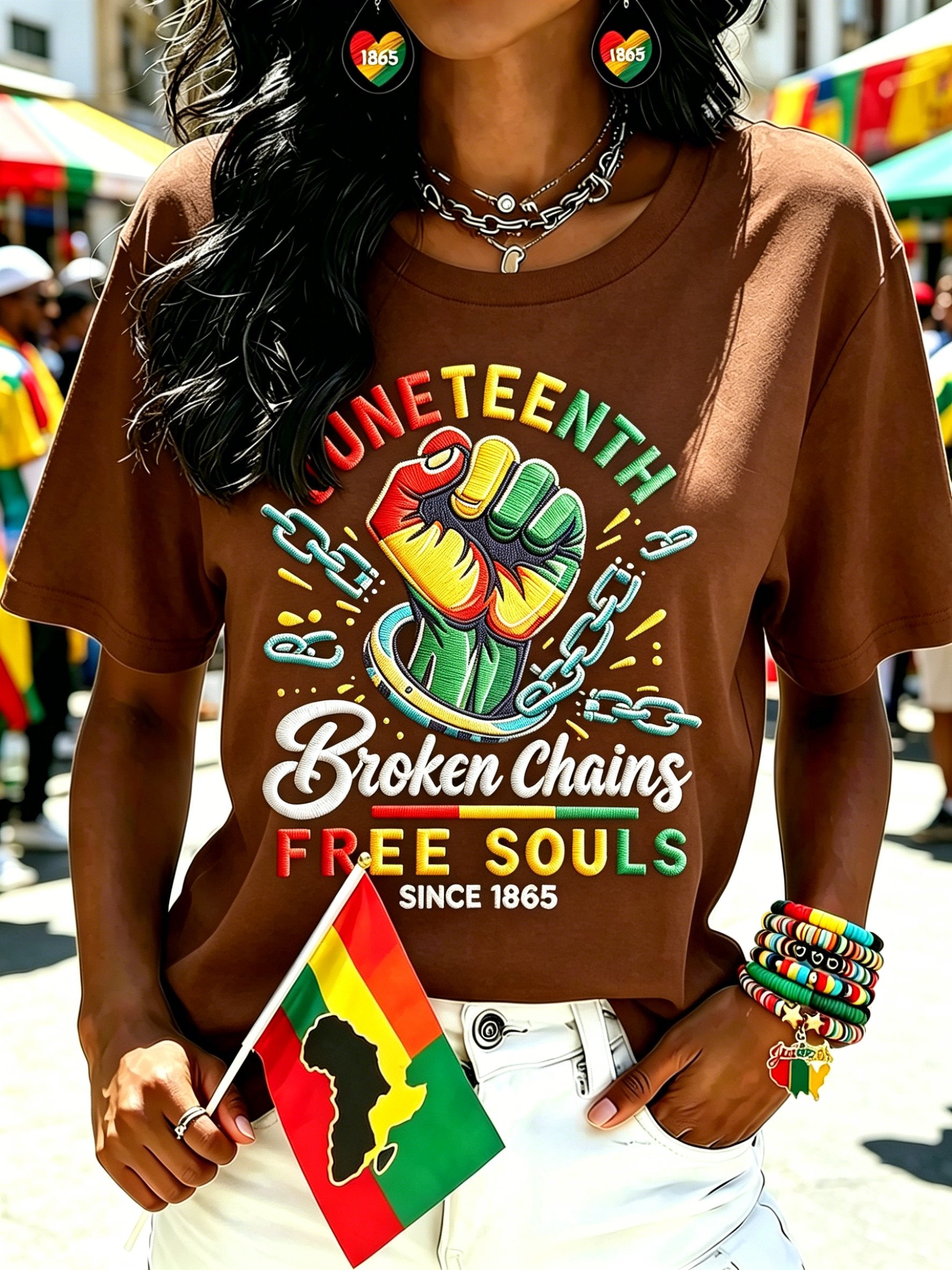 Women's Juneteenth "Chains Broken, Souls Free" Graphic Crewneck T-Shirt