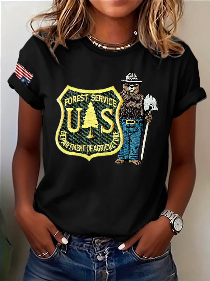 Retro Save The Forest Service Print T-Shirt