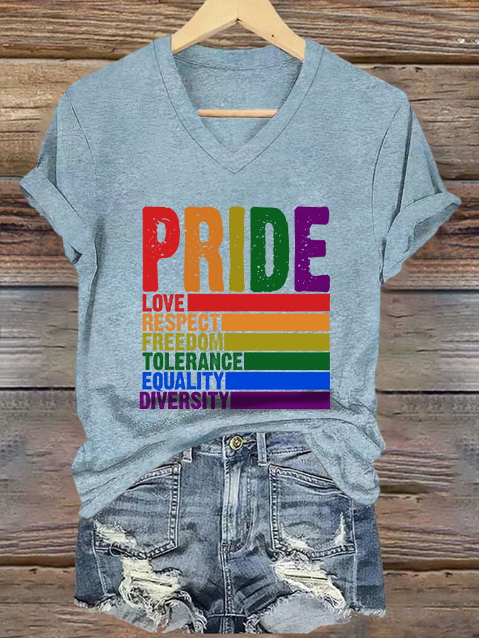 Women's Casual Pride Month Printed V-Neck Short Sleeve T-Shirt