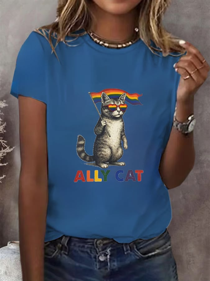 Women's Gay Month Rainbow Print Casual Crew Neck T-Shirt