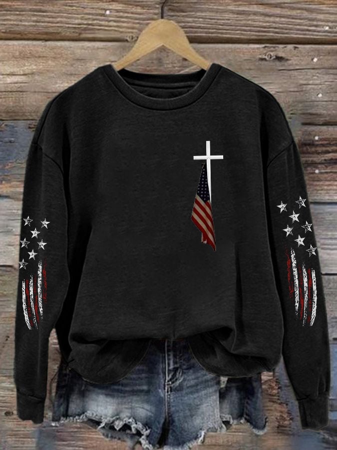 Women's Cross Flag Print Casual Sweatshirt