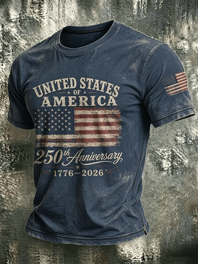 Men's USA 1776-2026 Freedom Printed Casual T-shirt