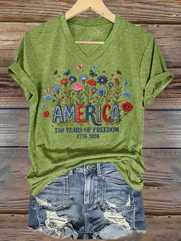 Women's casual retro American 250th T-shirt