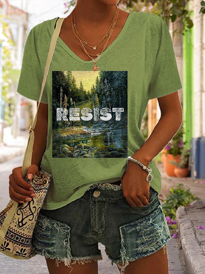 Women's Resist Print V Neck T-Shirt