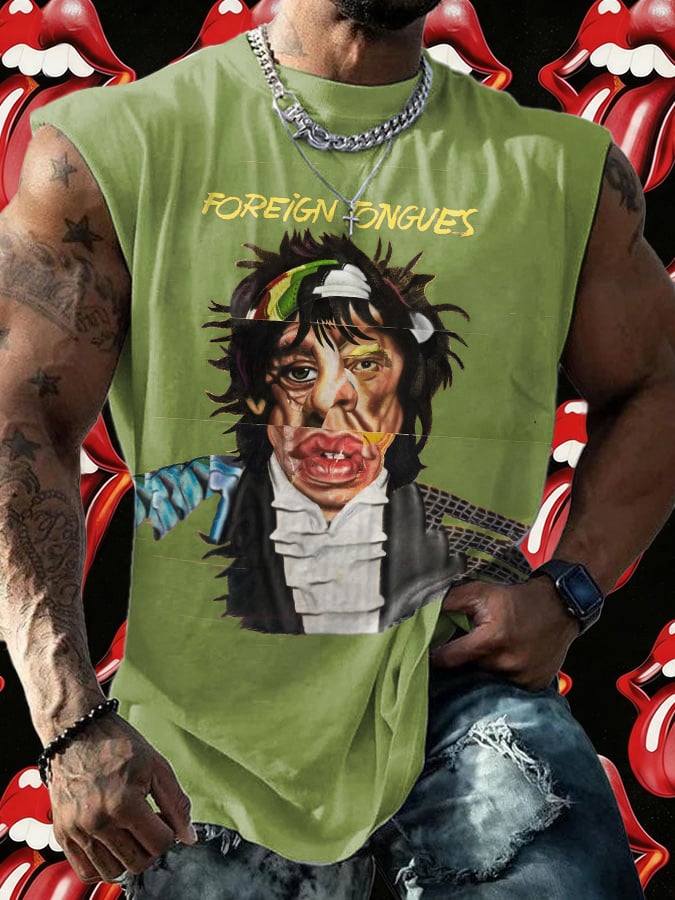 Retro Men's Foreign Tongues Print Tops Tank