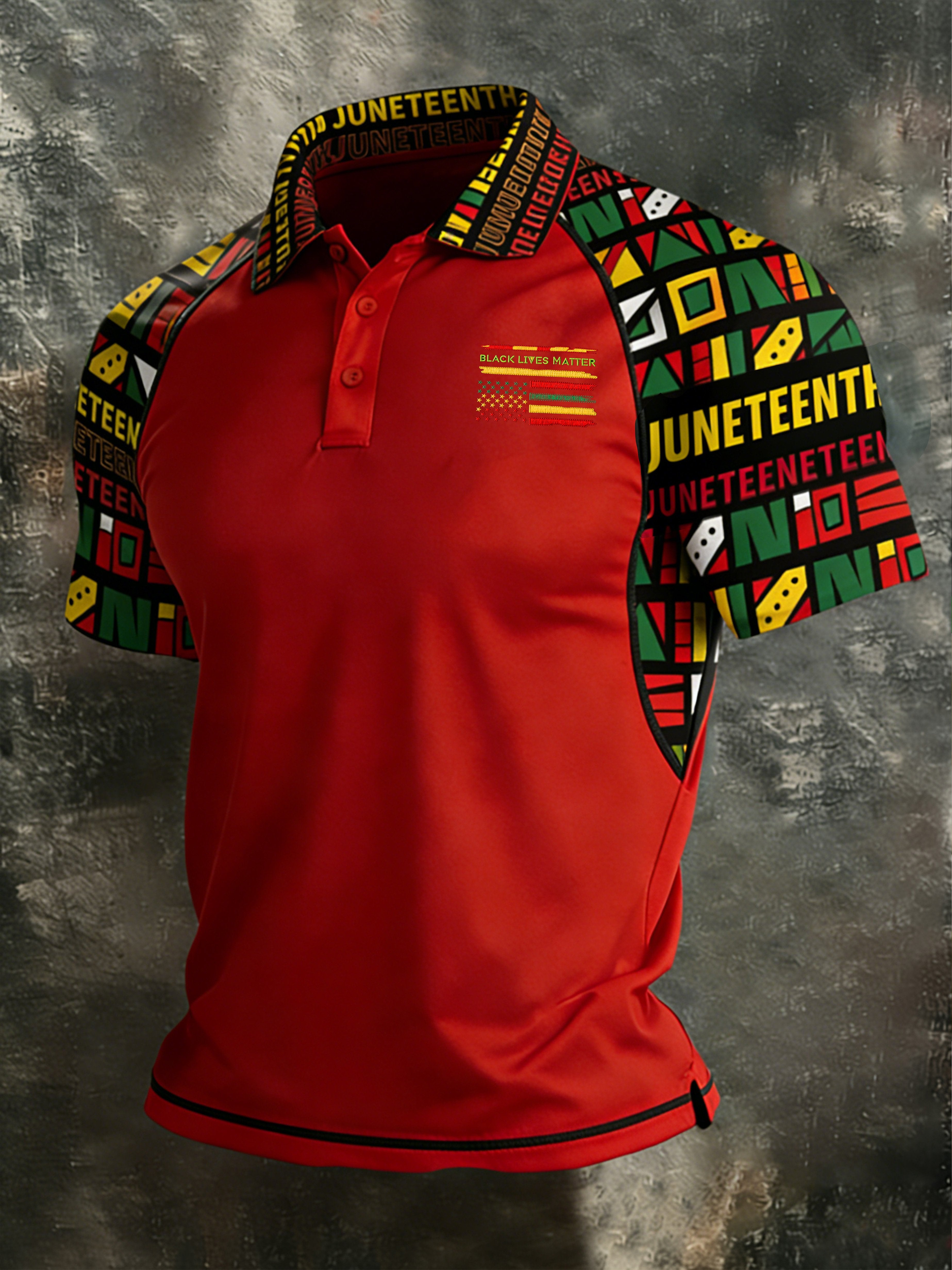 African American Men's Juneteenth Print Polo Shirt