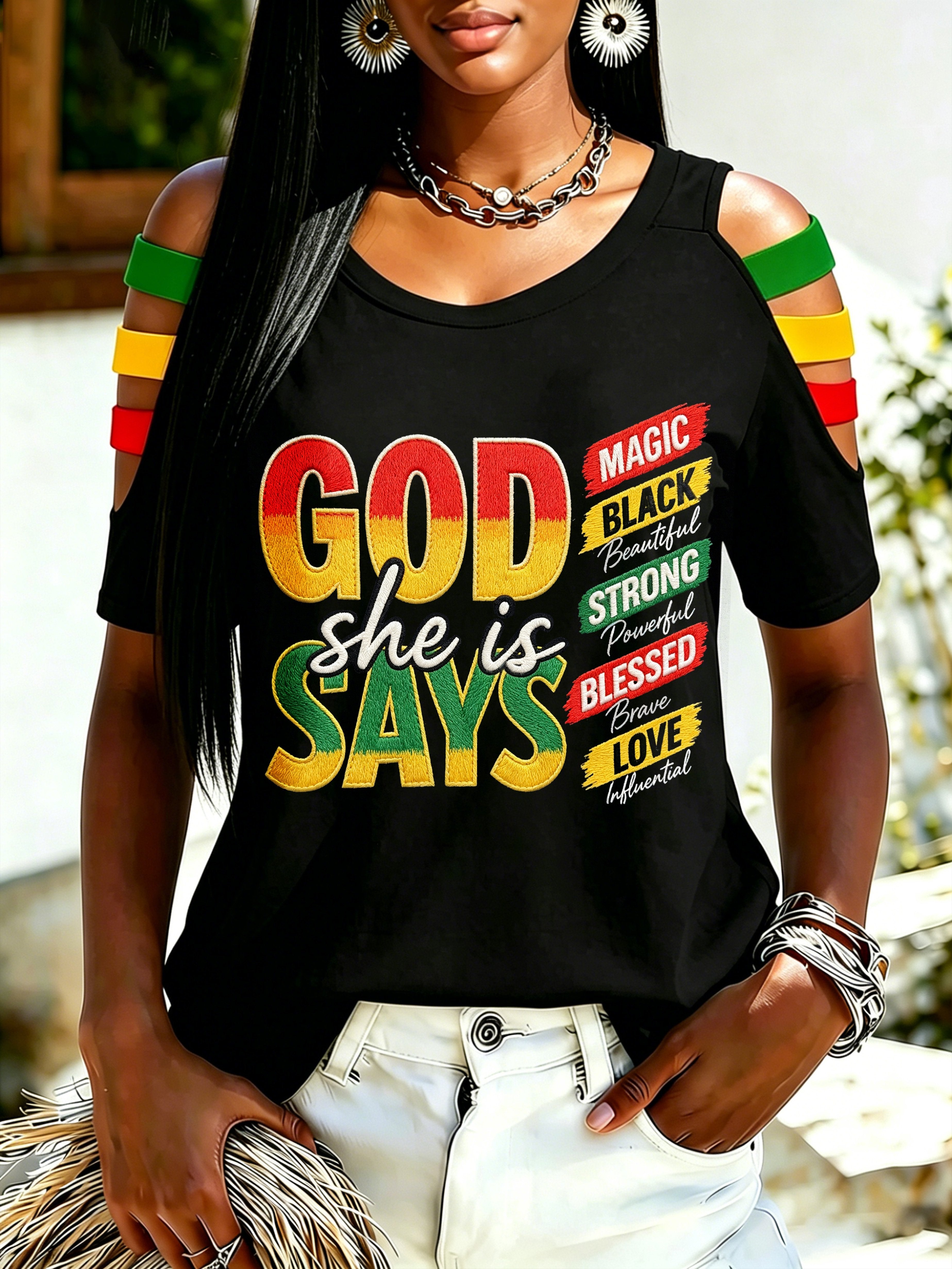 African-American Women's Color-Block Juneteenth Print Top