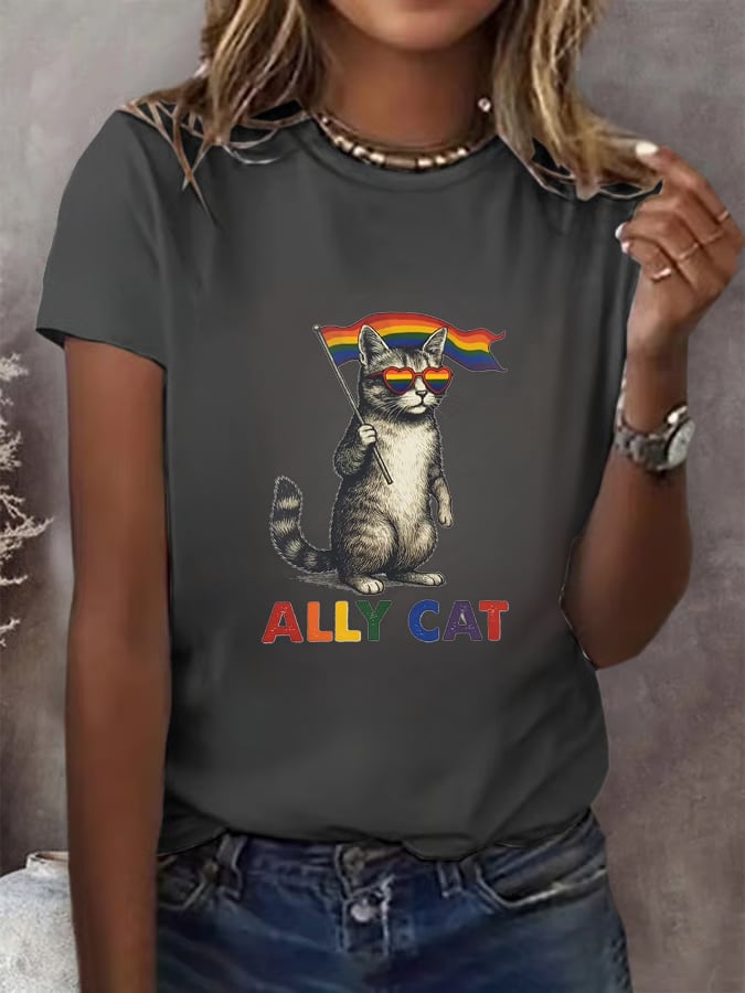 Women's Gay Month Rainbow Print Casual Crew Neck T-Shirt