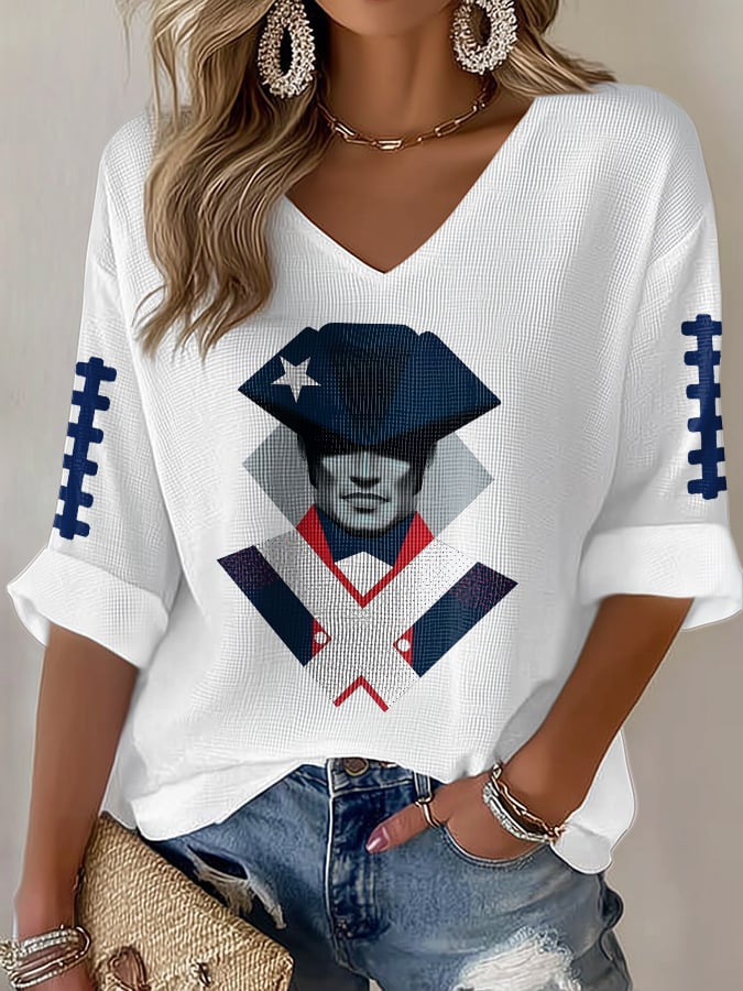 Women's football Print Waffle Long Sleeve T-Shirt