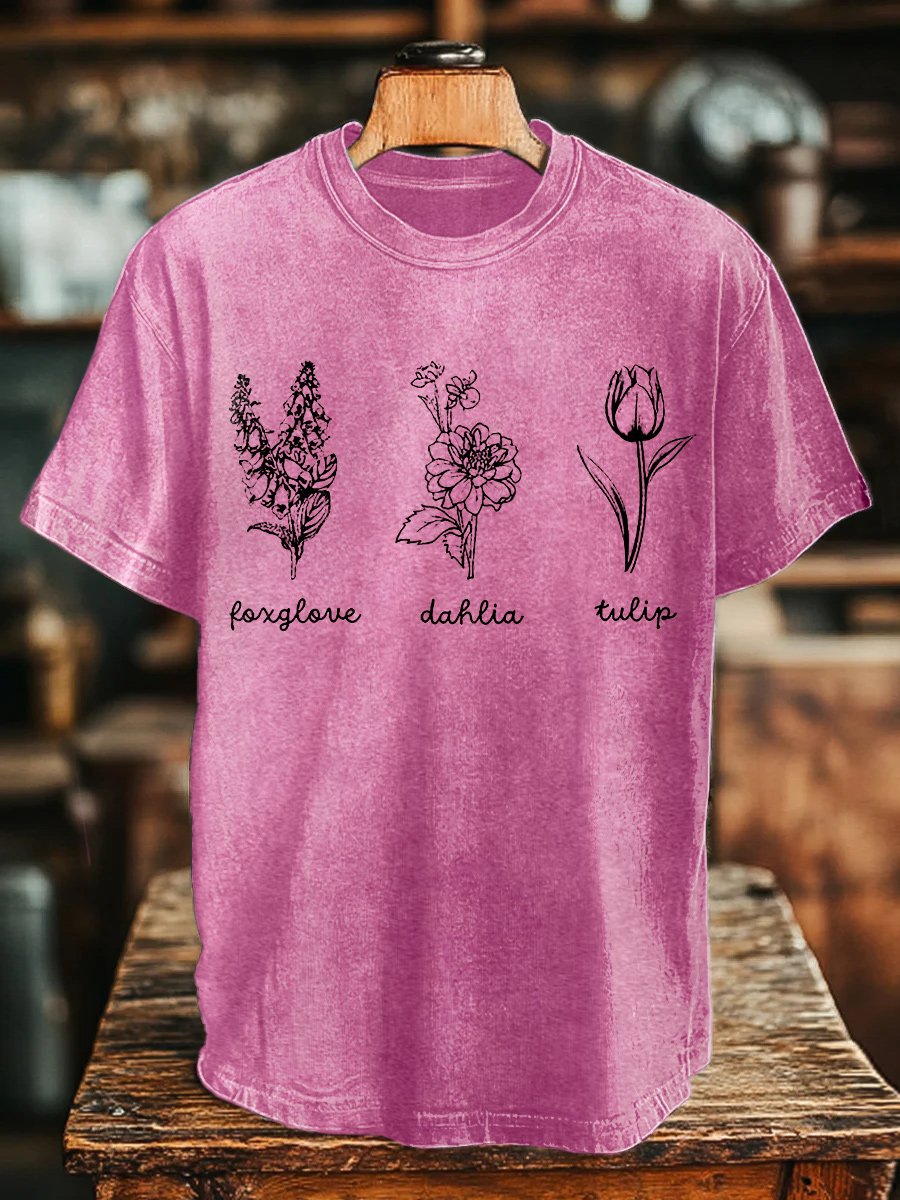 Unisex Floral Fdt Cotton Multicolor Washed T-Shirt