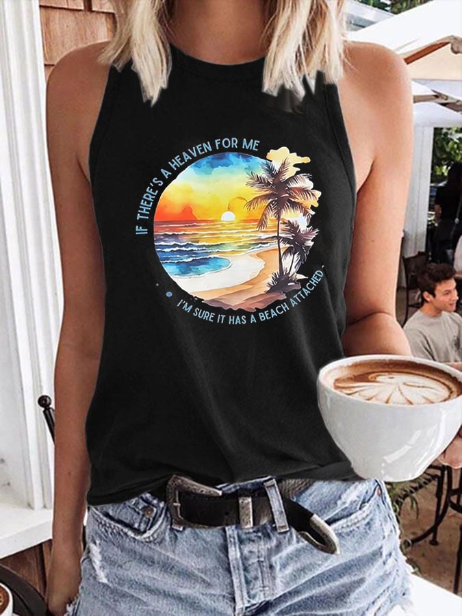 Women's If There's A Heaven For Me, I'm Sure It Has A Beach Attached Print Vest