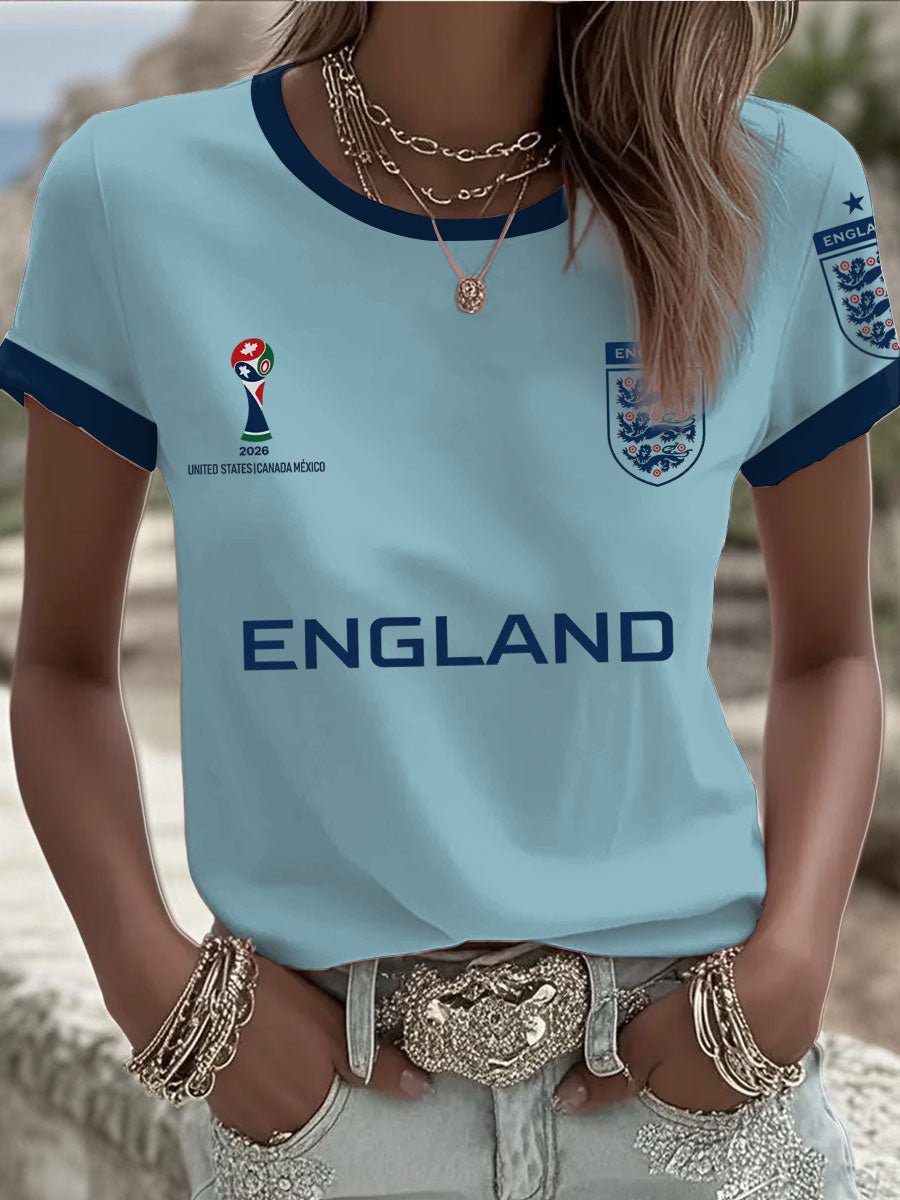Women's UK Football Lover England 2026 Print Round Neck T-Shirt