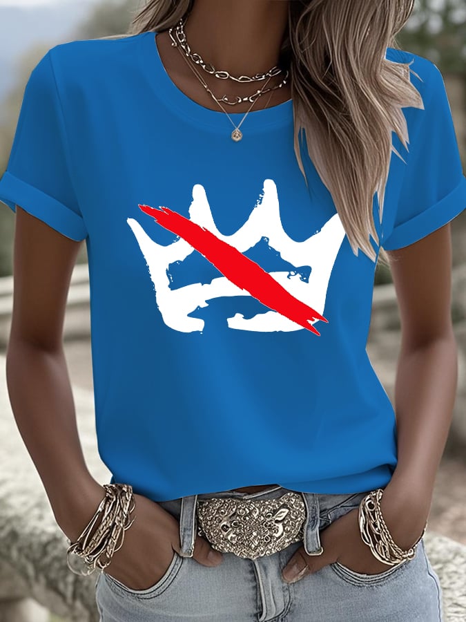 Women's No Kings Print V Neck T-shirt