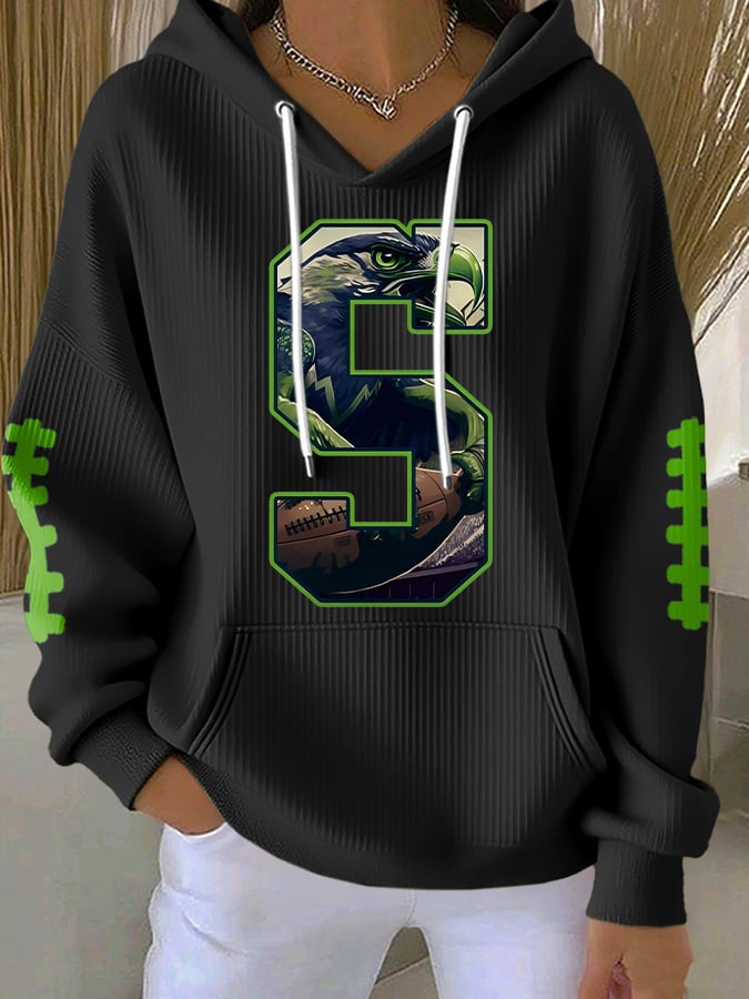 Women's Casual Rugby Print Long-Sleeve Hooded Sweatshirt