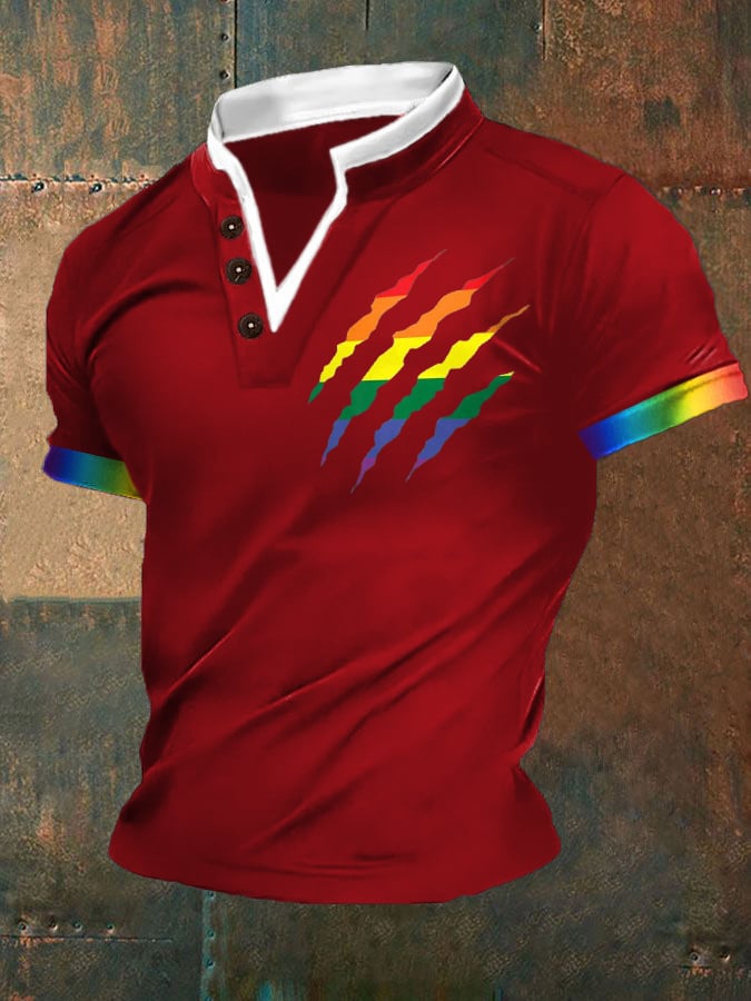 Men's Gay Pride Print V-Neck Top